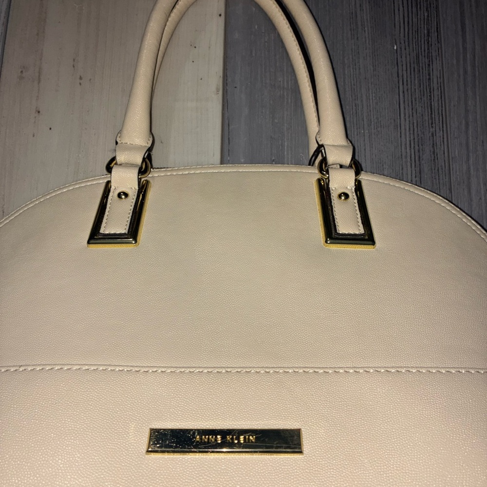 Anne Klein Beige Satchel with Gold Accents